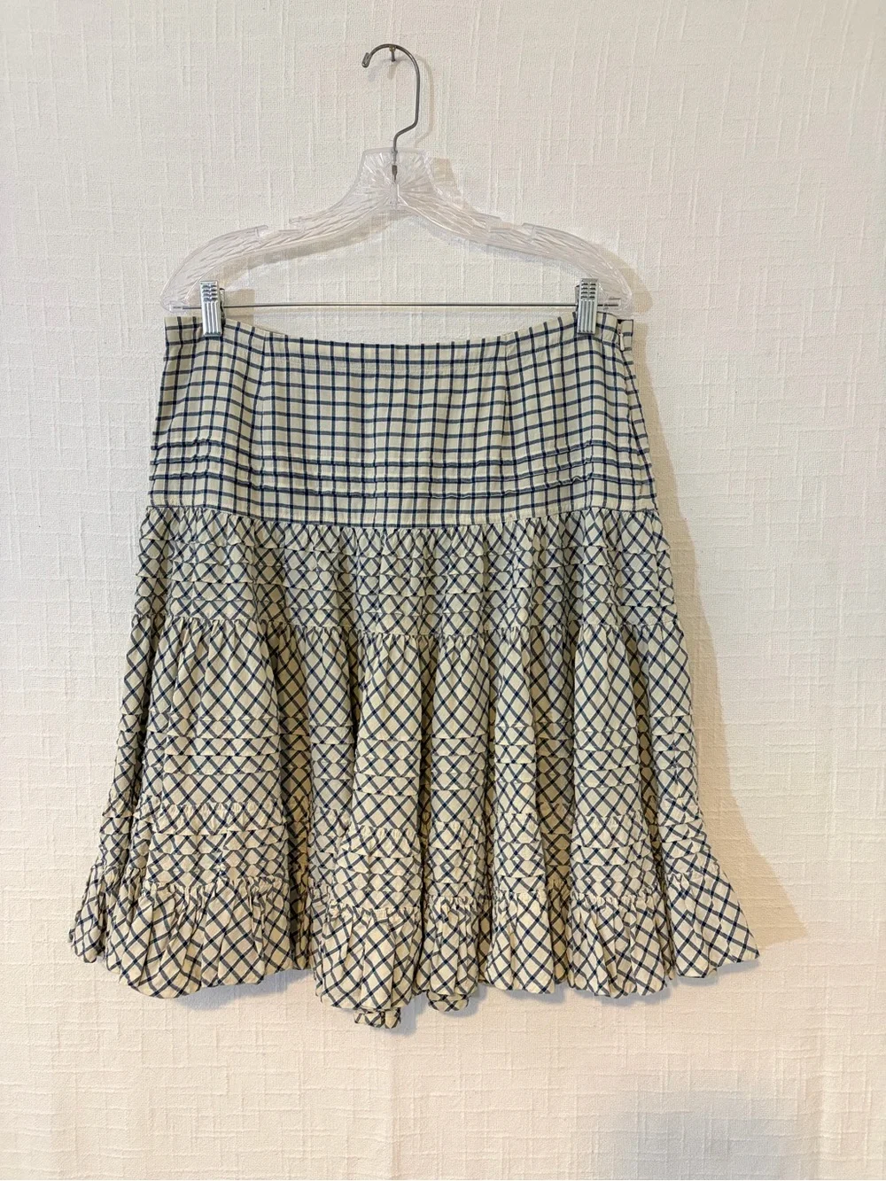 Ralph Lauren Women's Blue White Check Cotton Pleated Knee Skirt Zip 10 - Picture 1 of 4